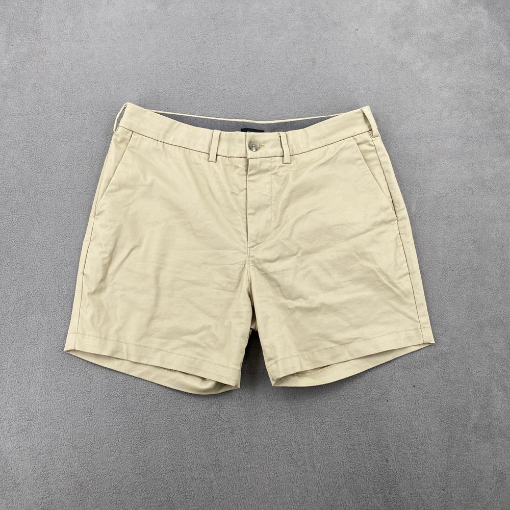 Express Mens Khaki Tan Chino Shorts 6 Inch Inseam Size 32 Stretch Flat Front